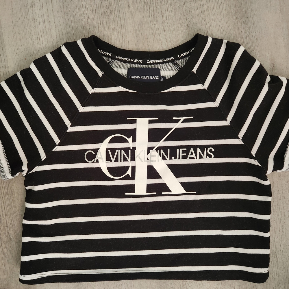 Calvin Klein Jeans Kids Black and White Striped Tee